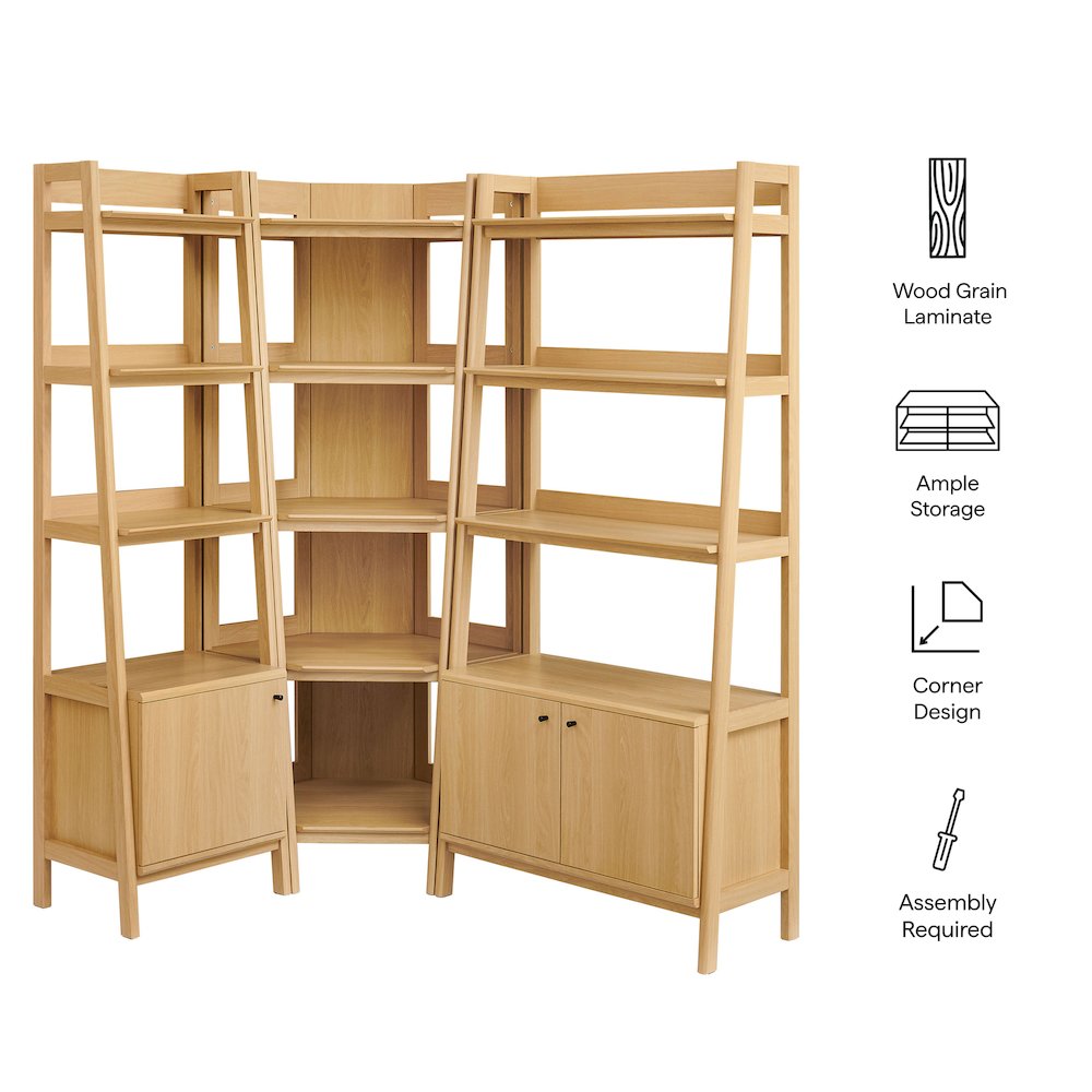 Bixby 3 Piece Corner Bookshelf Set With Wide and Narrow Bookshelves