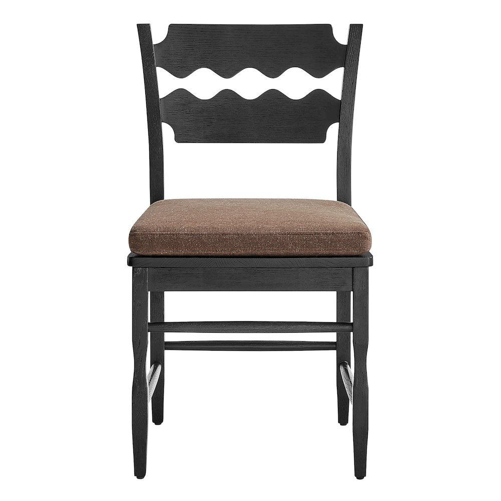 Jax Oak Wood Dining Chair With Wavy Razor Back and Cushion