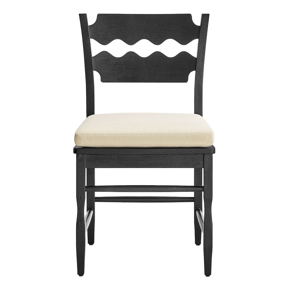Jax Oak Wood Dining Chair With Wavy Razor Back and Cushion