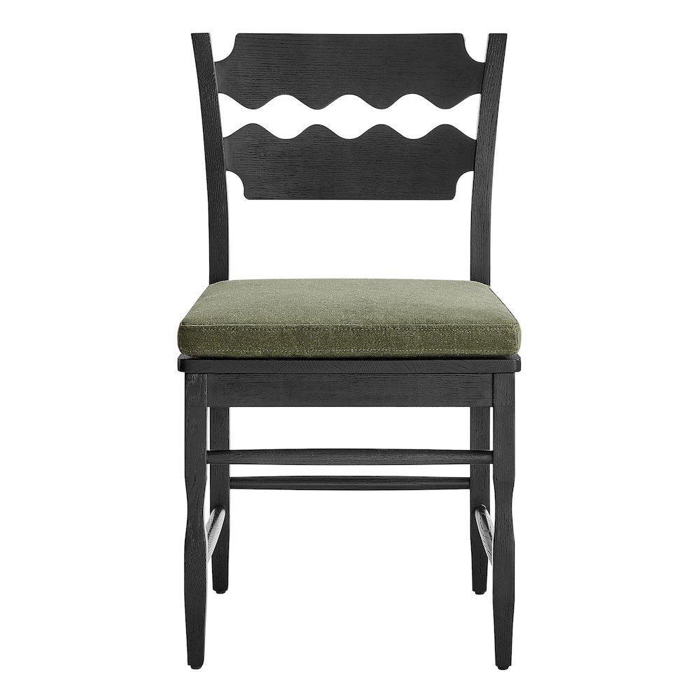 Jax Oak Wood Dining Chair With Wavy Razor Back and Cushion