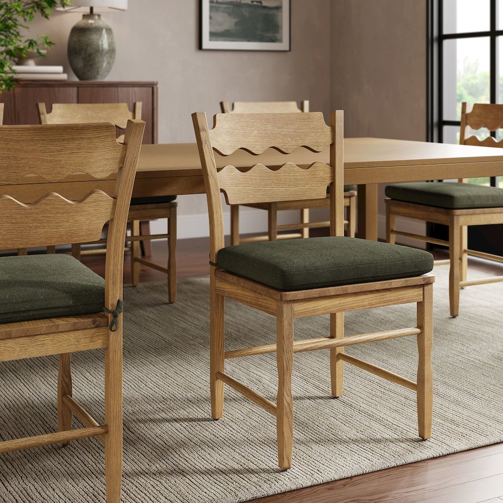 Jax Oak Wood Dining Chair With Wavy Razor Back and Cushion