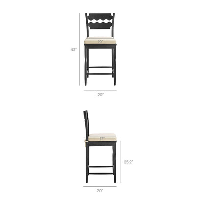 Jax Oak Wood Counter Stool With Wavy Razor Back and Cushion