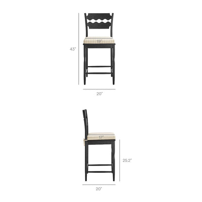 Jax Oak Wood Counter Stool With Wavy Razor Back and Cushion