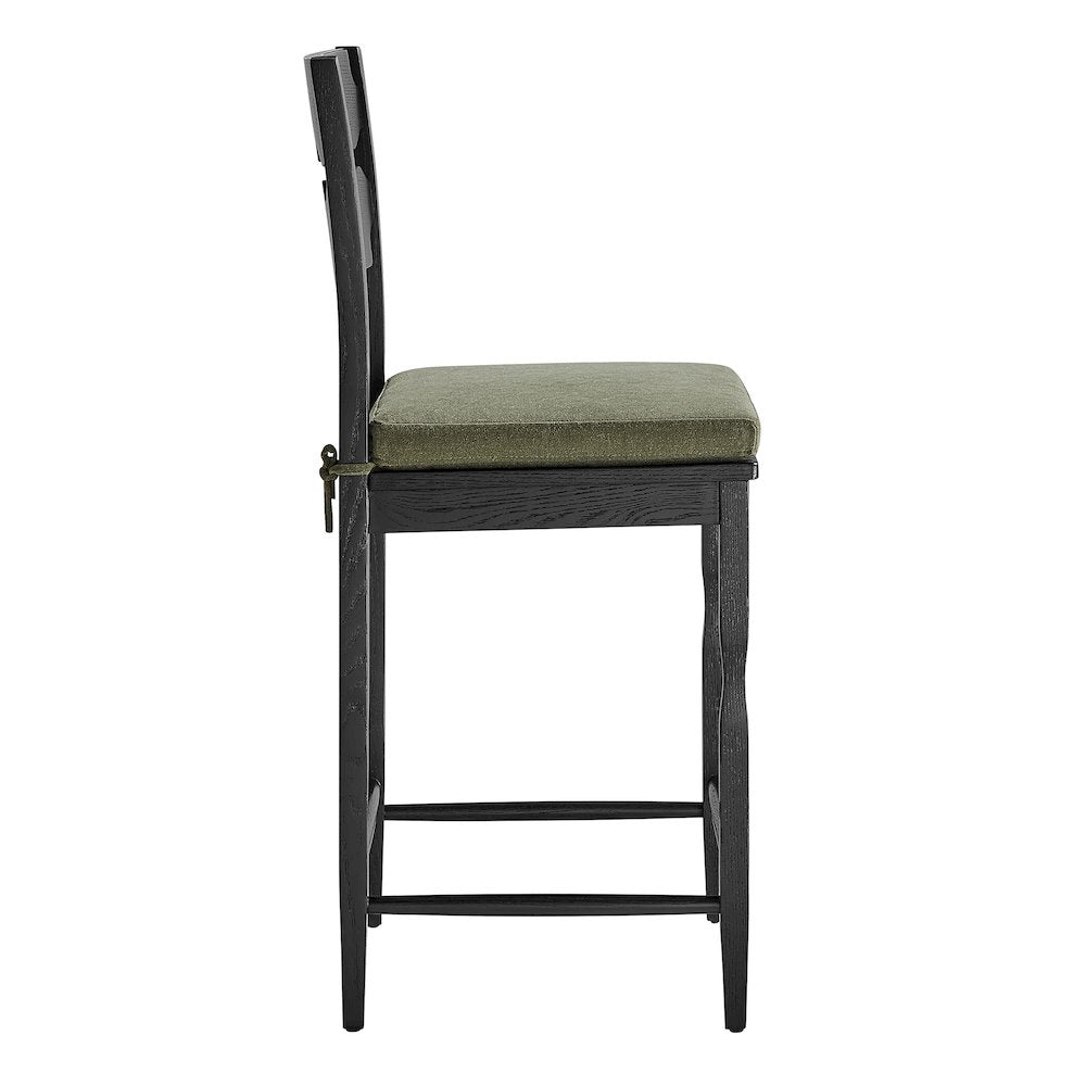 Jax Oak Wood Counter Stool With Wavy Razor Back and Cushion