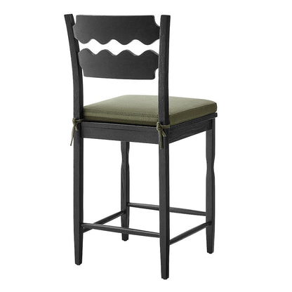 Jax Oak Wood Counter Stool With Wavy Razor Back and Cushion