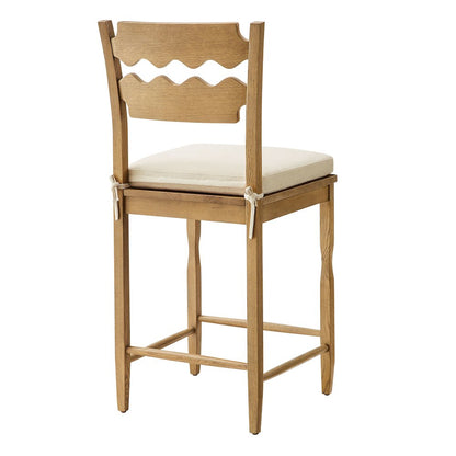 Jax Oak Wood Counter Stool With Wavy Razor Back and Cushion