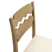 Jax Oak Wood Counter Stool With Wavy Razor Back and Cushion