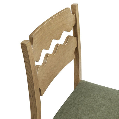 Jax Oak Wood Counter Stool With Wavy Razor Back and Cushion