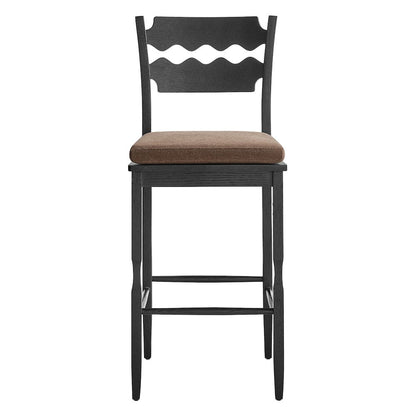 Jax Oak Wood Bar Stool With Wavy Razor Back and Cushion