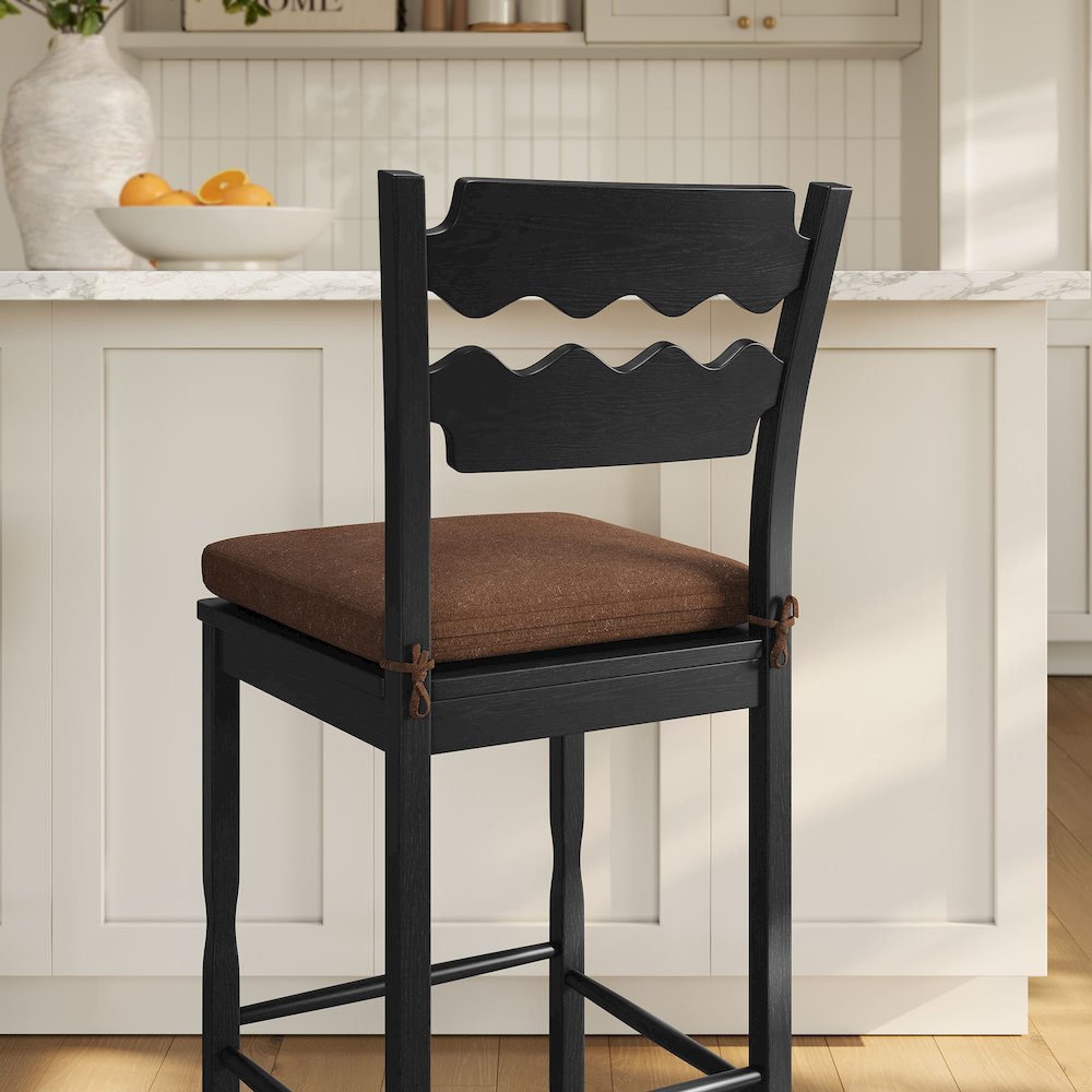 Jax Oak Wood Bar Stool With Wavy Razor Back and Cushion