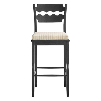 Jax Oak Wood Bar Stool With Wavy Razor Back and Cushion