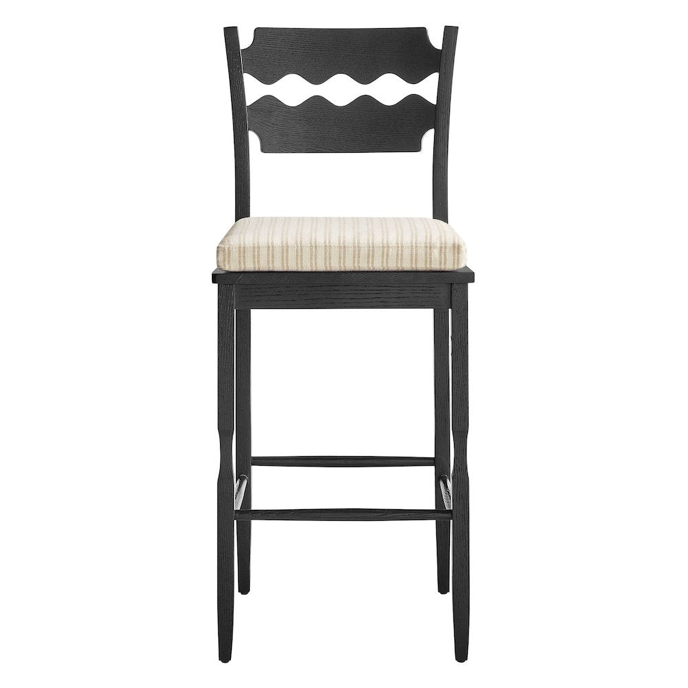 Jax Oak Wood Bar Stool With Wavy Razor Back and Cushion