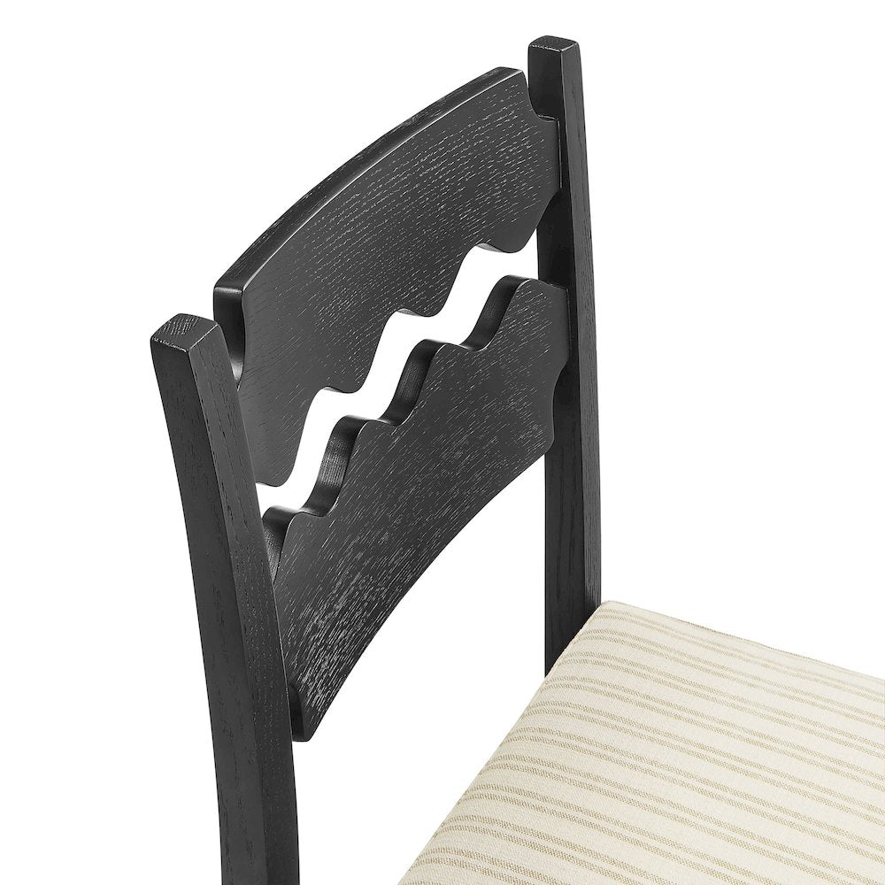 Jax Oak Wood Bar Stool With Wavy Razor Back and Cushion