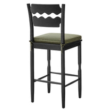 Jax Oak Wood Bar Stool With Wavy Razor Back and Cushion
