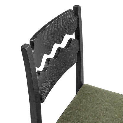 Jax Oak Wood Bar Stool With Wavy Razor Back and Cushion