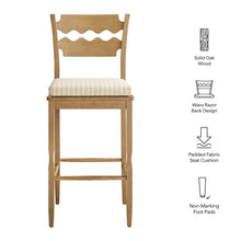 Jax Oak Wood Bar Stool With Wavy Razor Back and Cushion