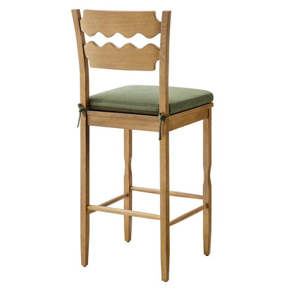 Jax Oak Wood Bar Stool With Wavy Razor Back and Cushion