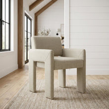 Fabric-Upholstered Dining Chair with Arms and Thick Cushion for Kitchen, Linen