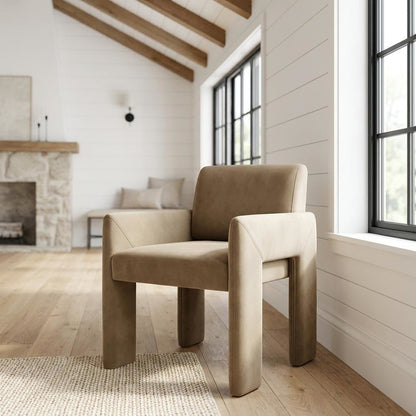 Performance Velvet Dining Armchair with Stain-Resistant Fabric, Taupe