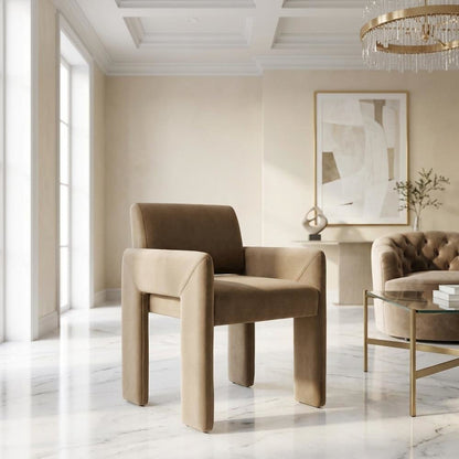 Performance Velvet Dining Armchair with Stain-Resistant Fabric, Taupe
