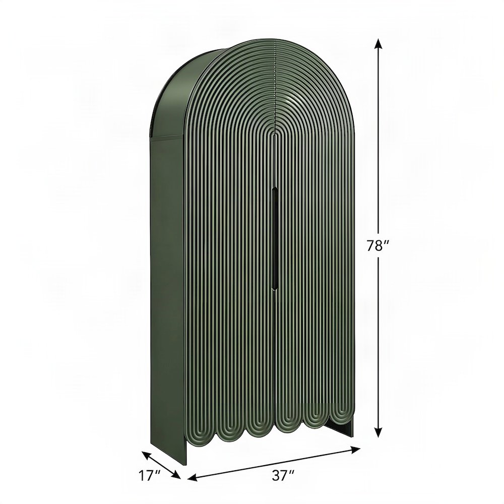 Fluted Home Office Storage Cabinet with Fixed Shelves and Doors, Hunter Green