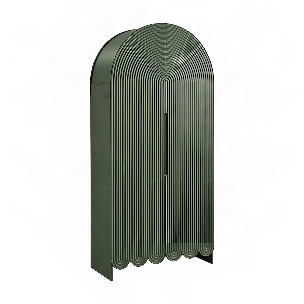 Fluted Home Office Storage Cabinet with Fixed Shelves and Doors, Hunter Green
