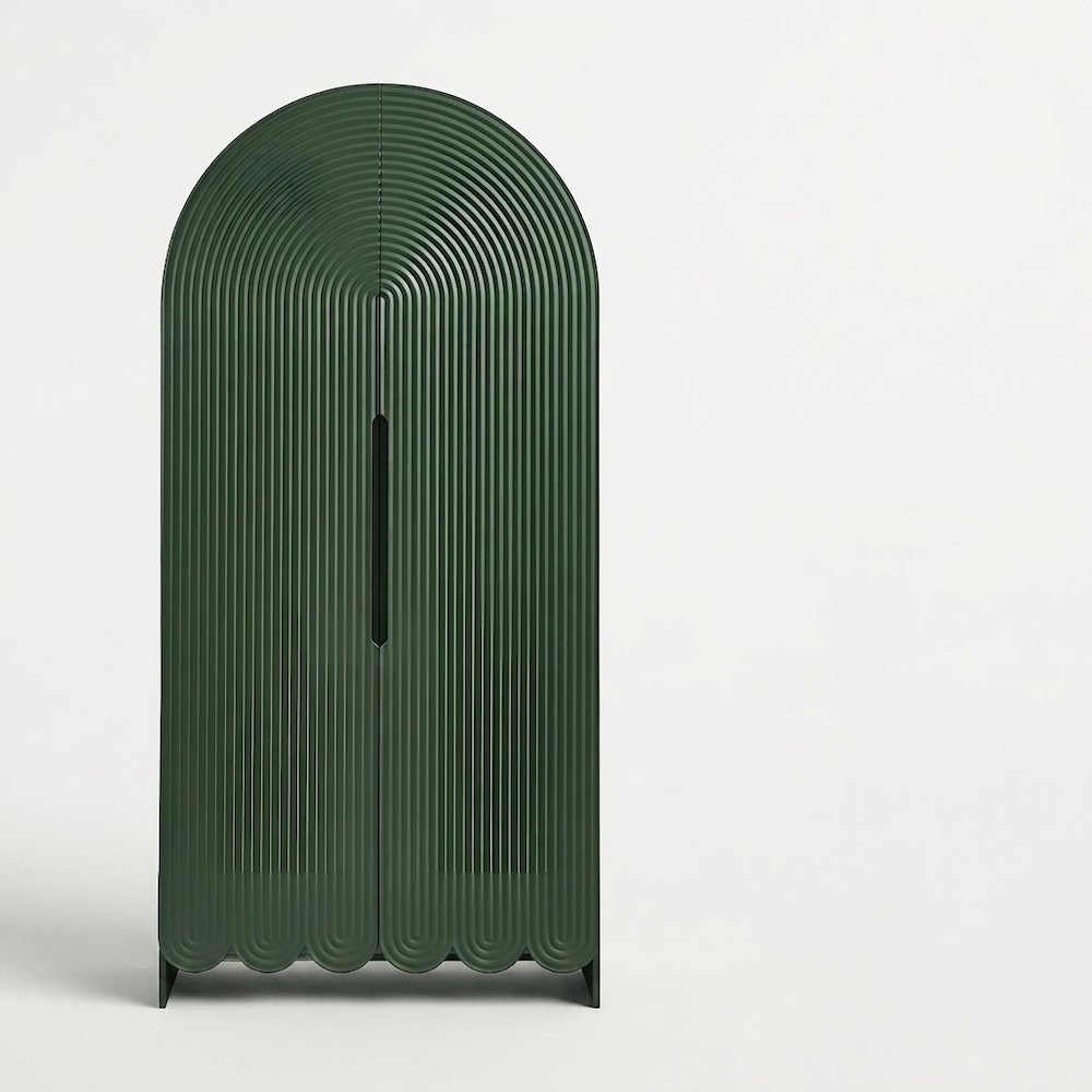 Fluted Home Office Storage Cabinet with Fixed Shelves and Doors, Hunter Green