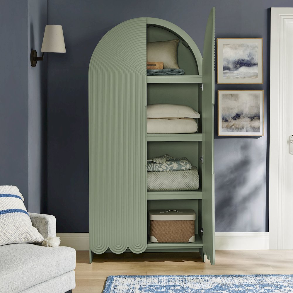 Dahlia 78 Inch Fluted and Scalloped Arched Storage Cabinet