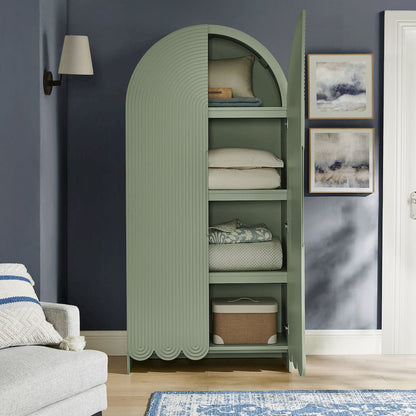 Dahlia 78 Inch Fluted and Scalloped Arched Storage Cabinet