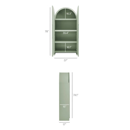Dahlia 78 Inch Fluted and Scalloped Arched Storage Cabinet