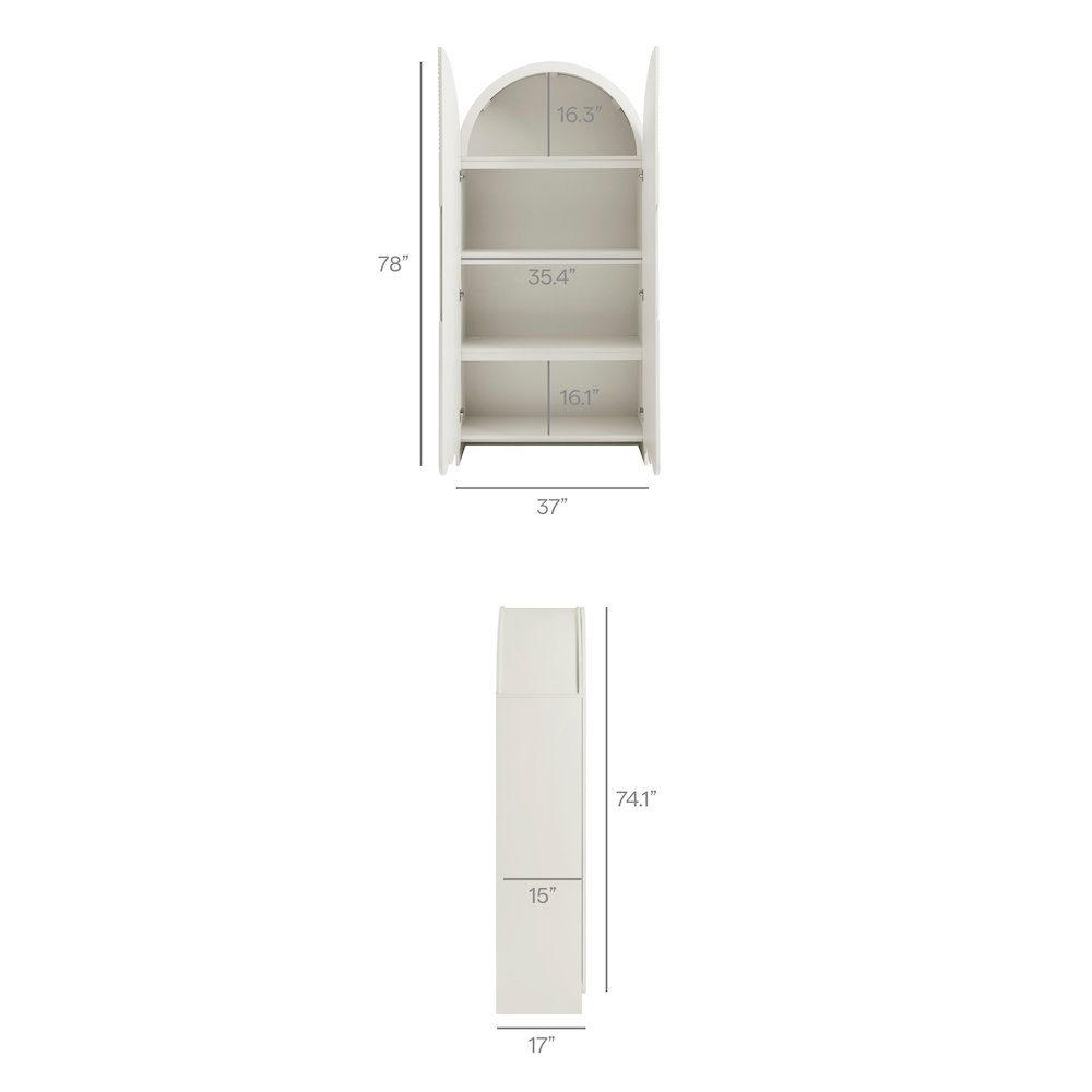 Dahlia 78 Inch Fluted and Scalloped Arched Storage Cabinet