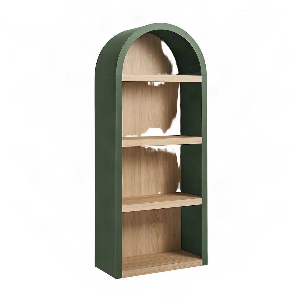 Tall Narrow Arched Wood Bookshelf with Adjustable Shelves, Hunter Green
