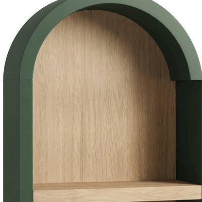 Tall Narrow Arched Wood Bookshelf with Adjustable Shelves, Hunter Green