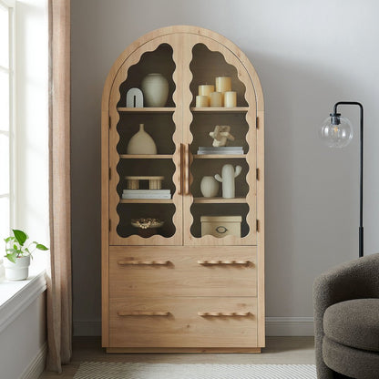 Rory 76 Inch Arched Kitchen Pantry Display Cabinet