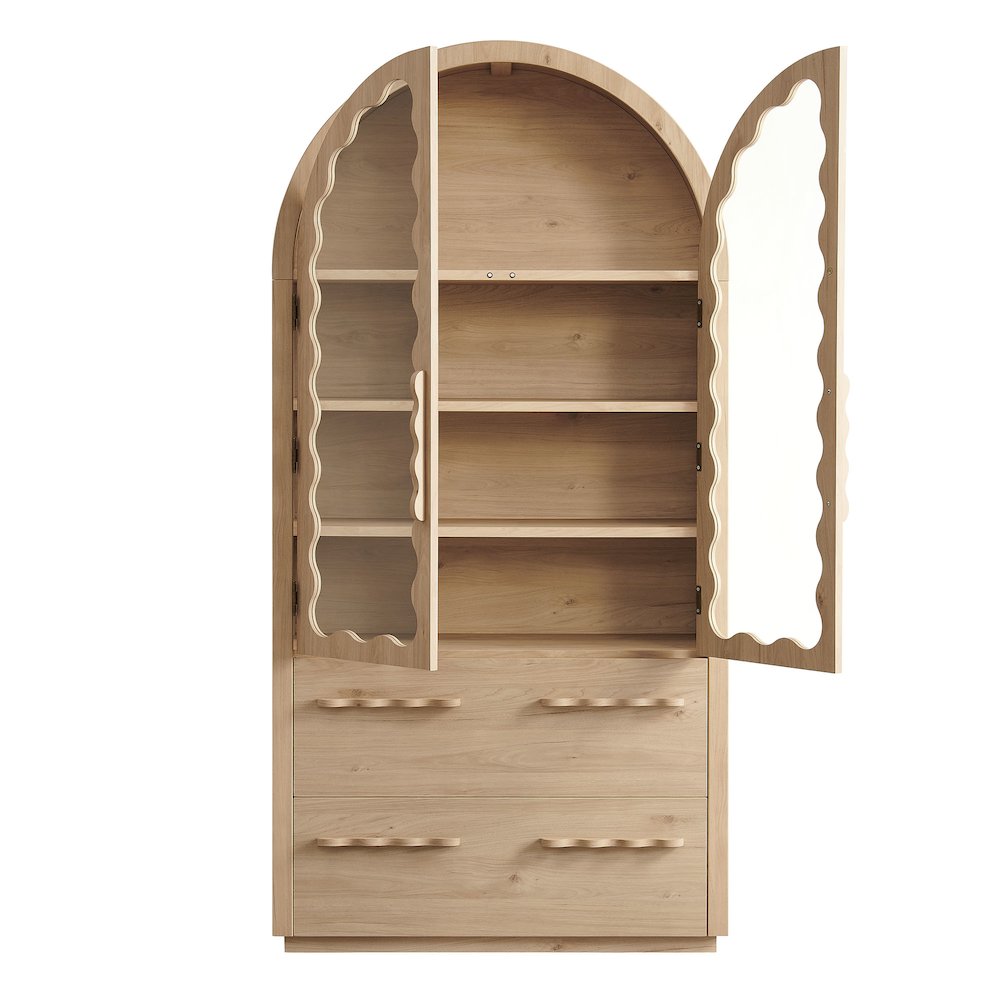 Rory 76 Inch Arched Kitchen Pantry Display Cabinet