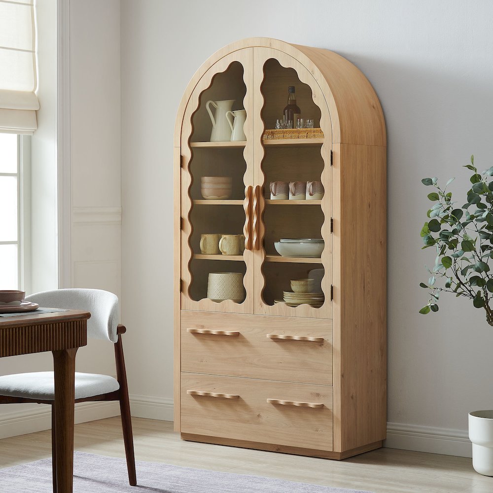 Rory 76 Inch Arched Kitchen Pantry Display Cabinet