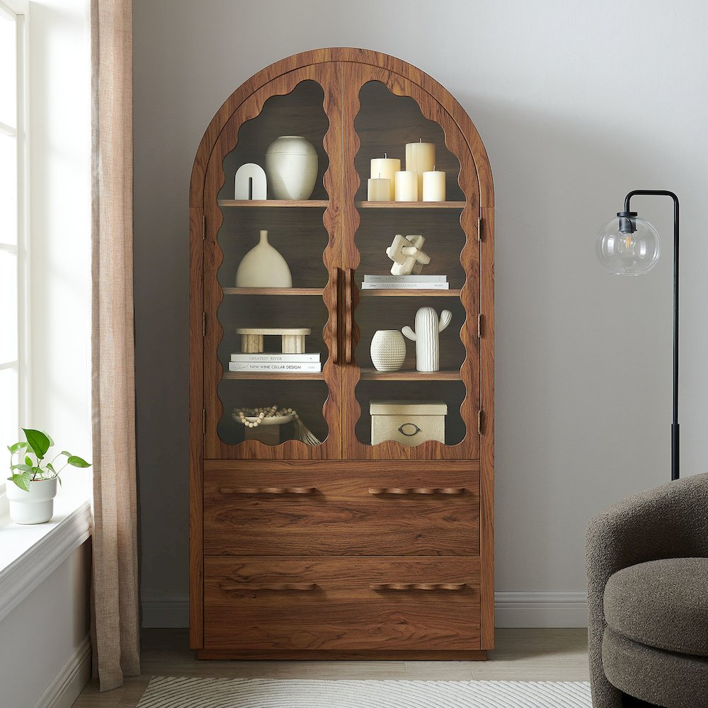 Rory 76 Inch Arched Kitchen Pantry Display Cabinet
