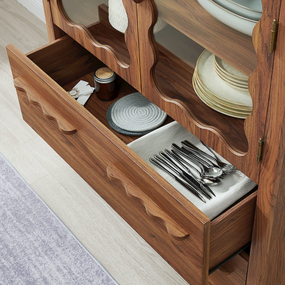 Rory 76 Inch Arched Kitchen Pantry Display Cabinet