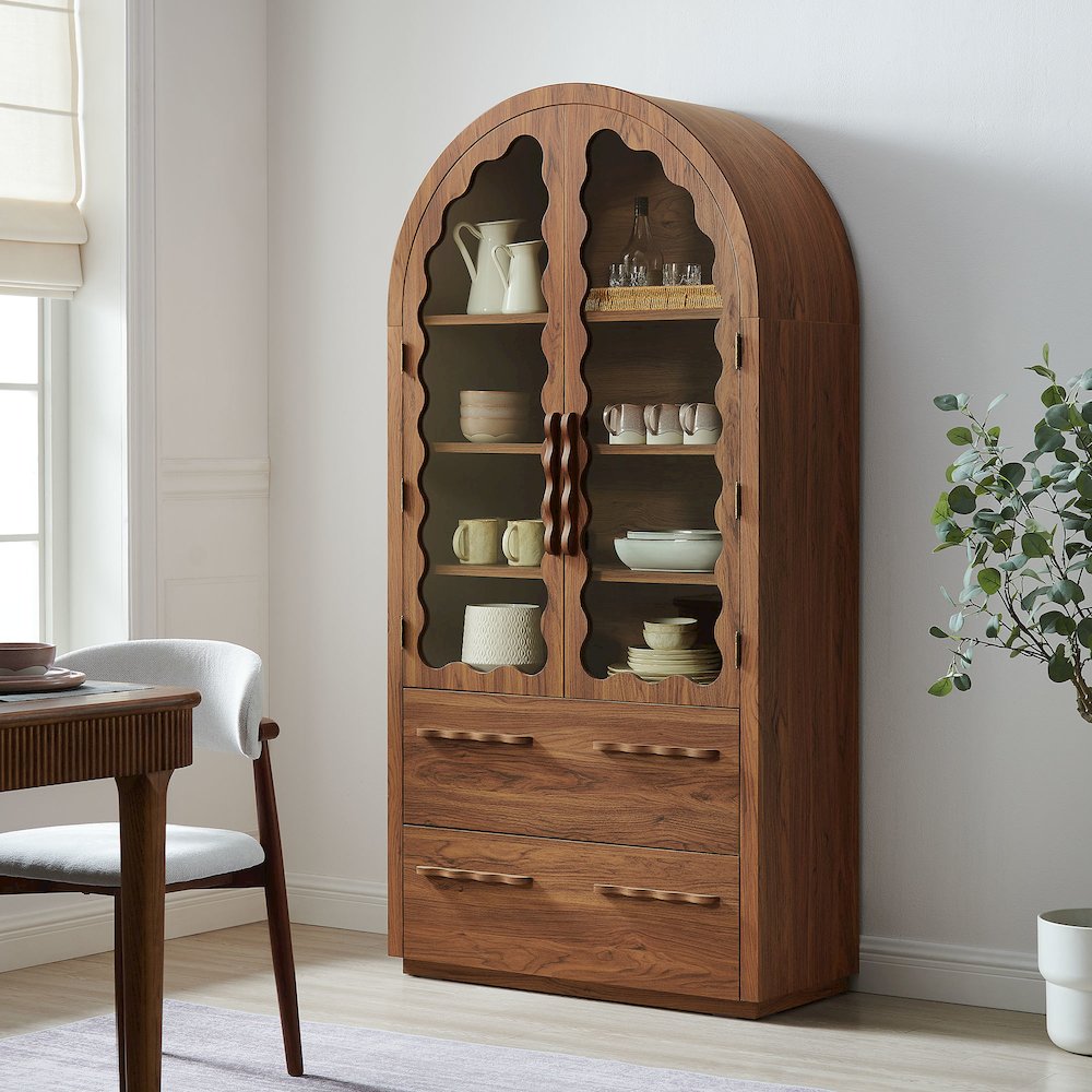 Rory 76 Inch Arched Kitchen Pantry Display Cabinet