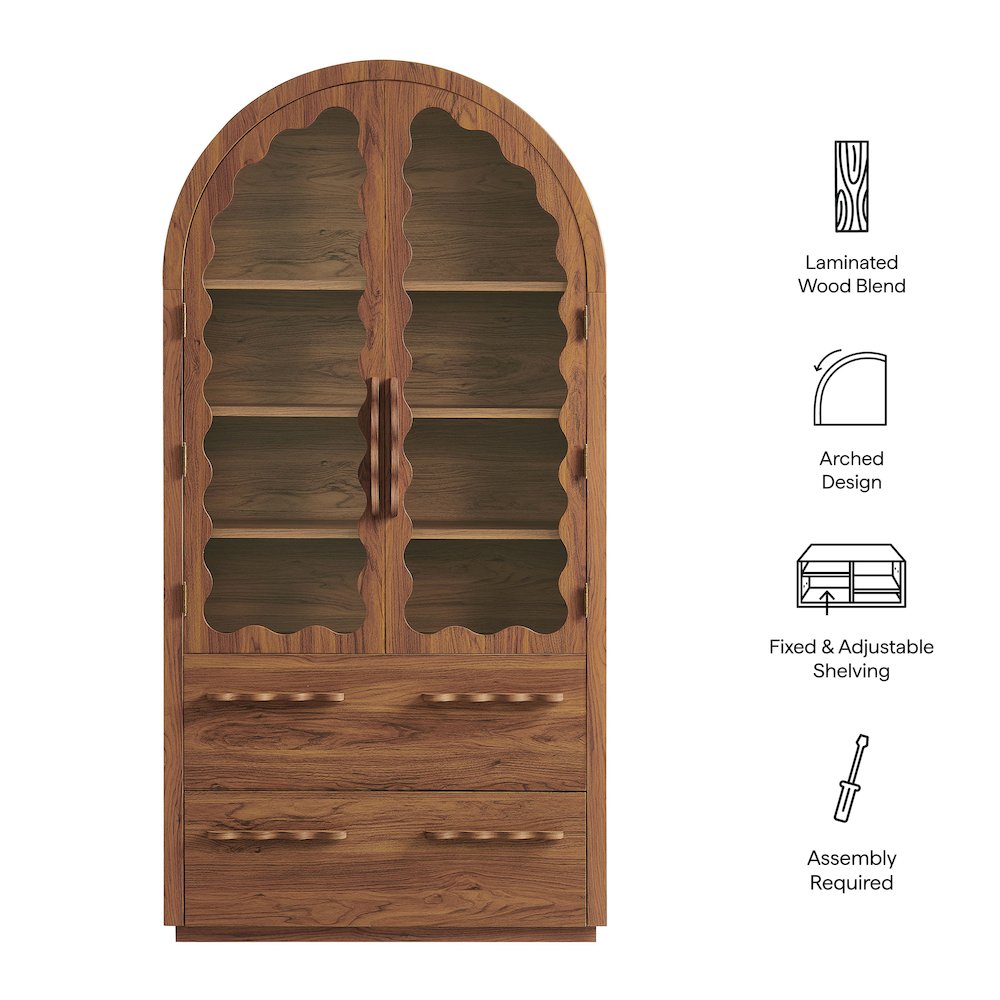 Rory 76 Inch Arched Kitchen Pantry Display Cabinet