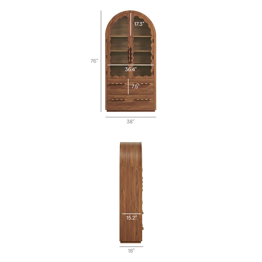 Rory 76 Inch Arched Kitchen Pantry Display Cabinet