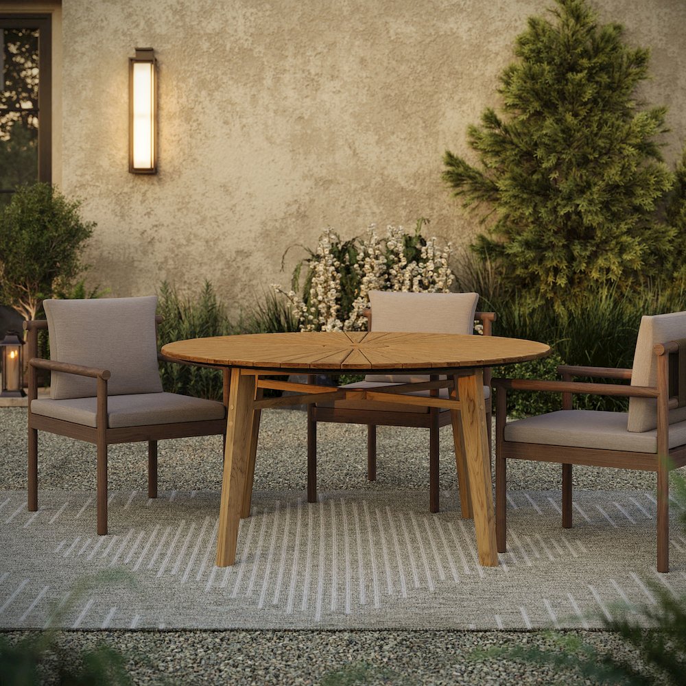 Cielo 59" Sunburst Outdoor Patio Teak Dining Table