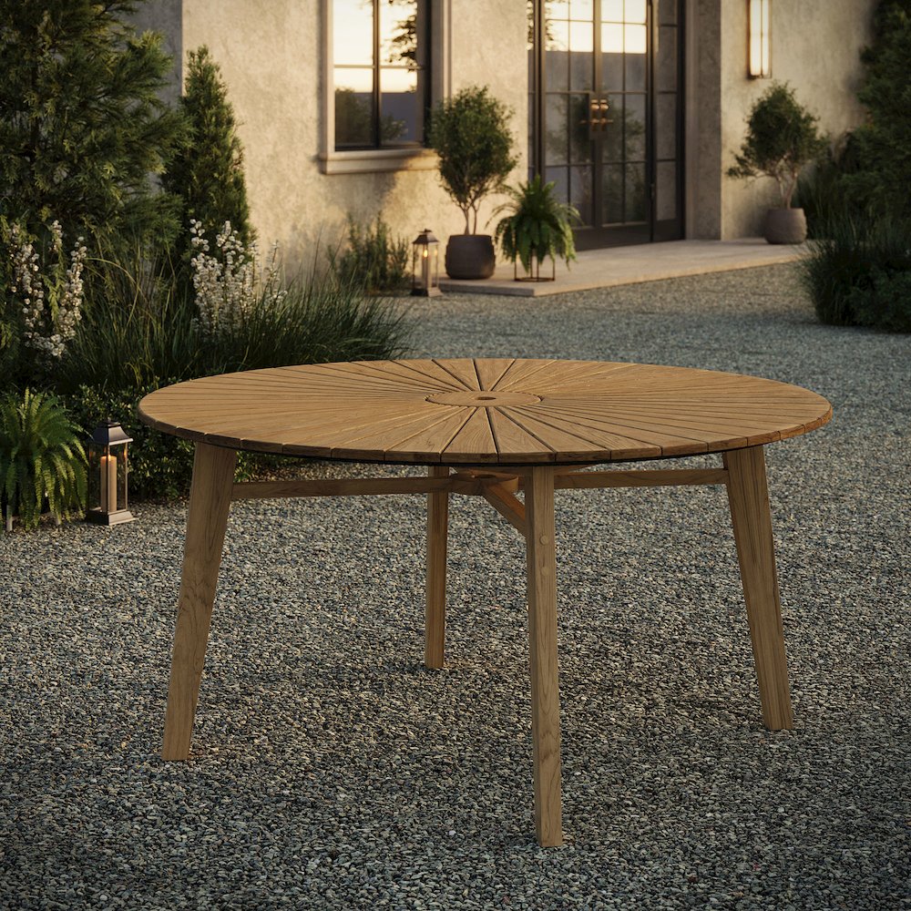 Cielo 59" Sunburst Outdoor Patio Teak Dining Table