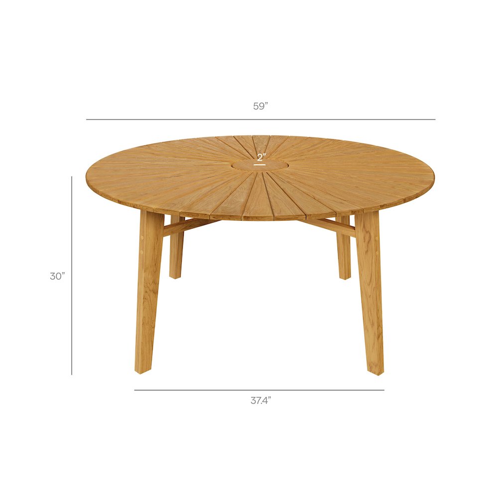 Cielo 59" Sunburst Outdoor Patio Teak Dining Table