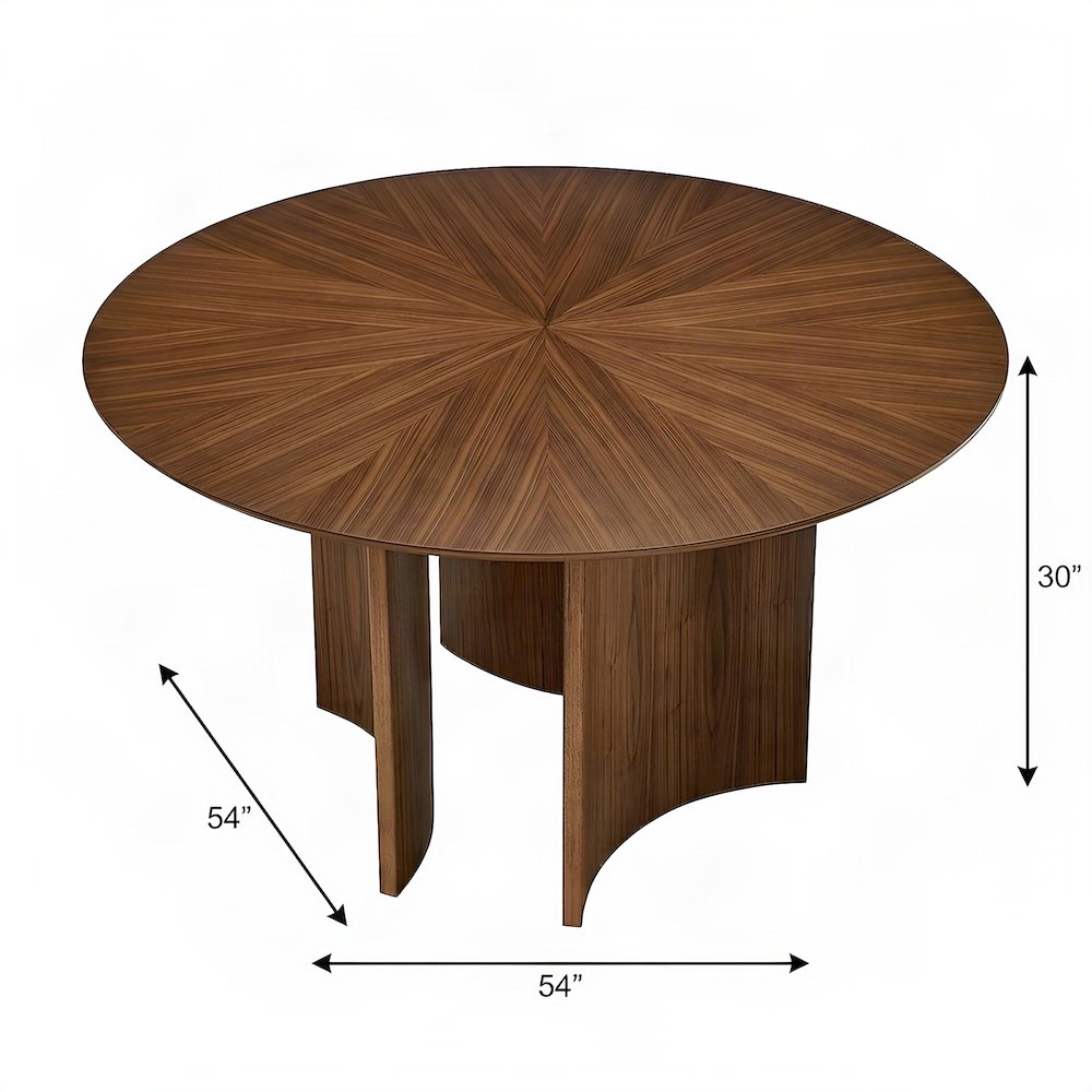 Round Wood Dining Table with Mid-Century Modern Legs, Kitchen Table, Walnut