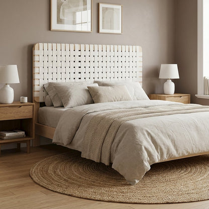 Vegan Leather Full Headboard with Woven Texture and Sturdy Frame