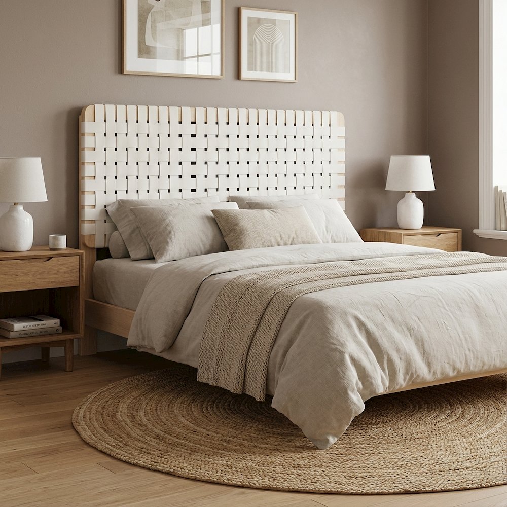 Vegan Leather Full Headboard with Woven Texture and Sturdy Frame