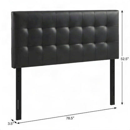 Vinyl Upholstered King Headboard Only with Faux Leather Texture, Black