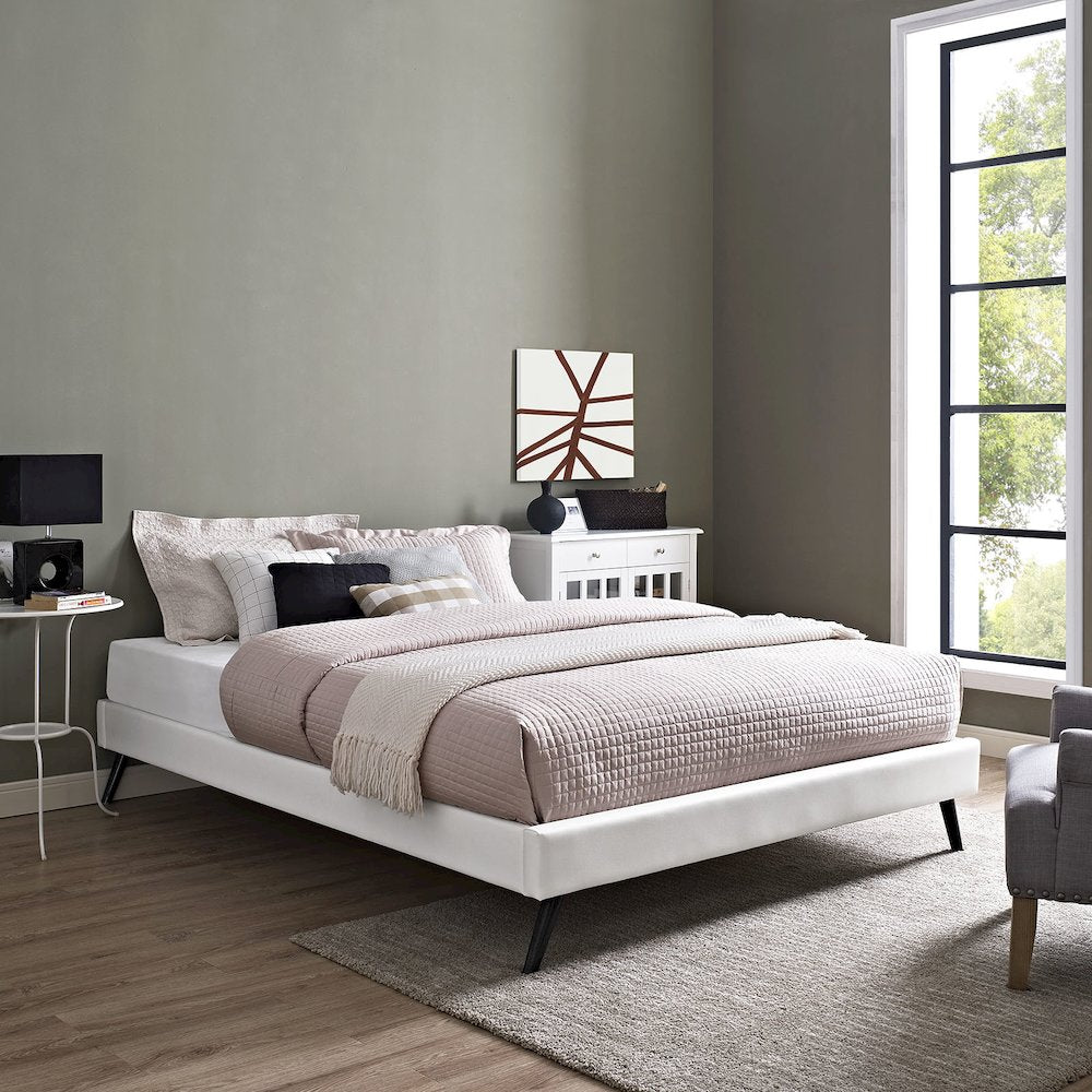 Helen Vinyl Queen Bed Frame with Round Splayed Legs