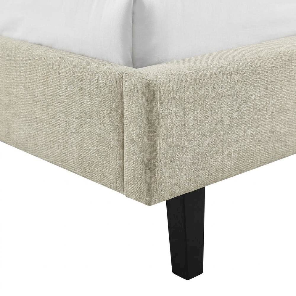 Fabric Upholstered Queen Platform Bed Frame with Headboard with Storage, Beige